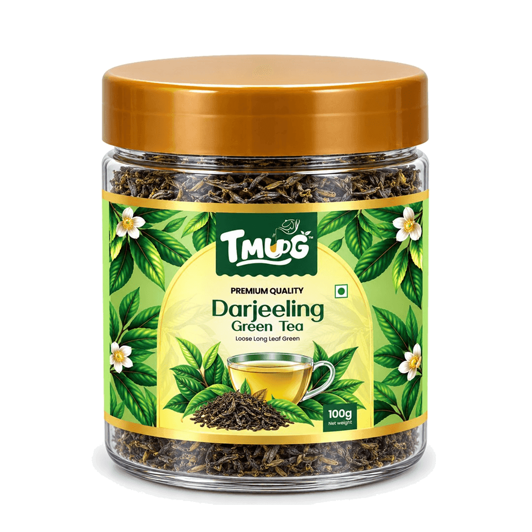 TMUG Darjeeling green tea 100g jar with loose long leaf green tea